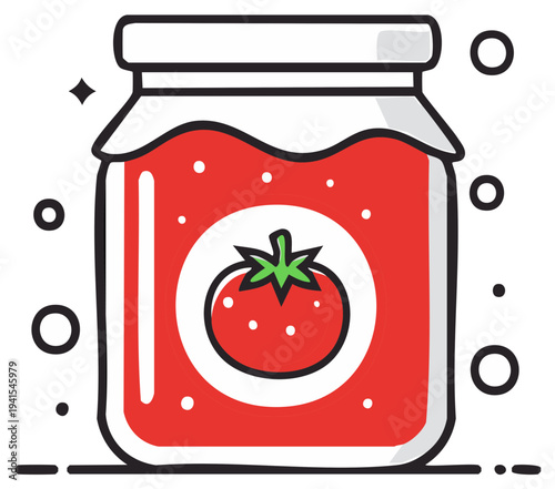 Cartoon Tomato Sauce in Jar Illustration Condiment Food Preserve Kitchen