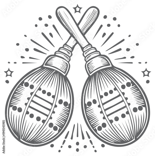 Crossed Maracas Musical Instruments Festive Celebration Line Art