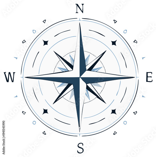 Classic Nautical Compass Rose Illustration Indicating Cardinal Directions North South East West