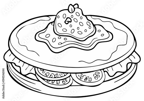 Illustrative Drawing of a Layered Food Dish with Toppings