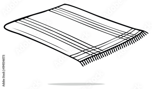 Doodle of a rectangular rug with stripes and tassels casting a shadow