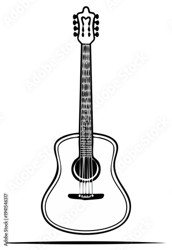 Simple Black and White Illustration of an Acoustic Guitar Silhouette
