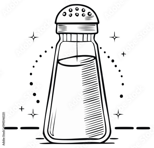Salt Shaker Illustration Simple Line Art Drawing of Kitchen Tableware Cooking Seasoning Container Vector