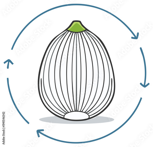 Seed with Blue Circular Arrows, Growth Cycle Symbol, Line Art Illustration