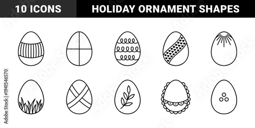 Easter egg decoration outlines for seasonal DIY projects and holiday coloring. Minimalist hand-drawn linework featuring botanical and geometric festive patterns.