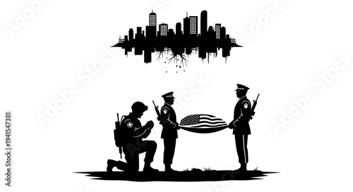 Soldiers Honor Fallen Hero with American Flag Ceremony at City Skyline