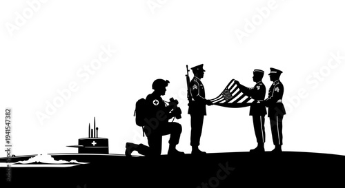 Soldiers Raising American Flag on Submarine Deck, Military Tribute