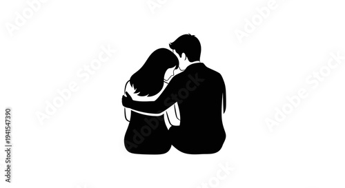 Couple Sitting Together in Embrace Silhouette.