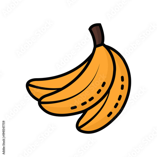 Cute Banana Fruit Vector Icon Illustration, Fresh Yellow Banana Cartoon Fruit Clipart,, Simple Flat Banana Fruit Icon Isolated Vector, Healthy Banana Tropical Food Illustration 