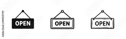 Open Sign Icon Set - Three Styles Vector Illustration for Business Status and Retail Information