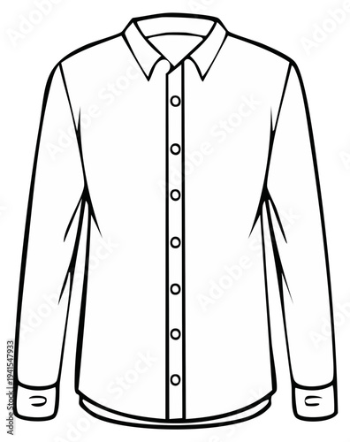 Outline illustration of a classic long-sleeved button-down shirt for use in fashion designs