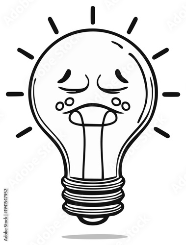 Sad light bulb with tears vector illustration for creative and emotional designs. Concept of bad idea or failure.