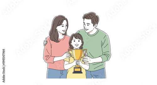 Family Celebrating with Trophy Together.