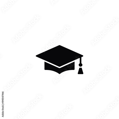 Solid fill of a black graduation cap with tassel education learning