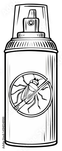 Black and white illustration of a spray can with a bug crossed out symbol indicating pest control