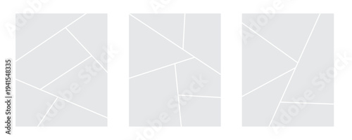 Image collage layout template set. Black mosaic mood board grid collection. Vector 6-7 picture slot composition arrangement. Photo album or memory wall idea for banner, poster, mockup, flyer, brochure