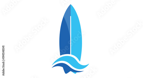Vector surfboard icon on wave, blue gradient