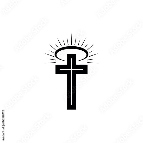 Christian Cross with Halo and Rays of Light.
