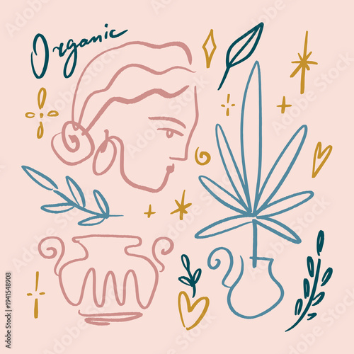 Boho sacred magic woman mystical symbol flat holistic healing meditation, reiki new age concept modern abstract silhouette divine feminine botanical silhouette vector moon child mystical mother earth