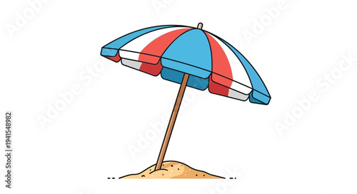 Vector beach umbrella icon, red white blue striped