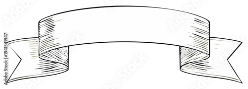 Hand Drawn Ornamental Ribbon Banner with Hatching Ready for Adding Custom Text or Message for Graphic Design