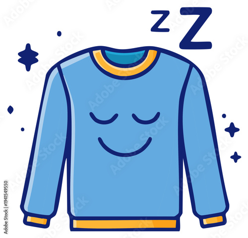 Cartoon Style Blue Pajama Top for Sleeping with Zzz and Smiley Face