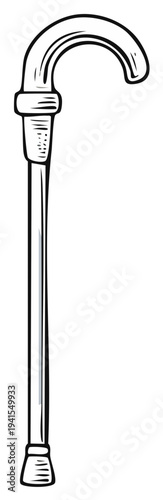 Walking Cane Hand Drawn Illustration Classic Mobility Aid Support Accessory