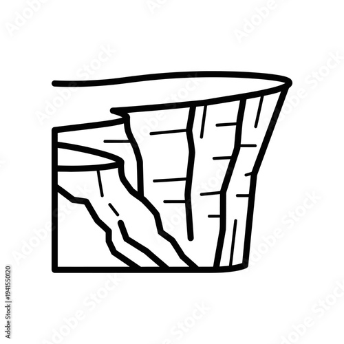 A simple black line drawing of a tree stump cut, isolated on a white background, with visible lines indicating the wood grain and texture.