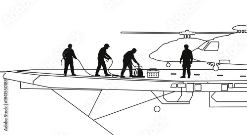 Aircraft Carrier Deck Crew Preparing Helicopter for Flight Operations
