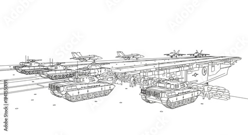 Aircraft Carrier Loaded with Tanks and Fighter Jets