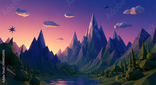 Majestic Mountain Landscape with Towering Peaks and Serene River.