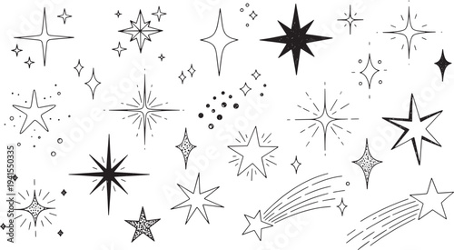 A collection of various star illustrations and designs scattered across the page, viewed from a straightforward angle