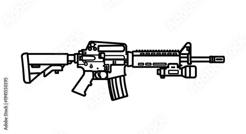 Assault Rifle Line Art Illustration