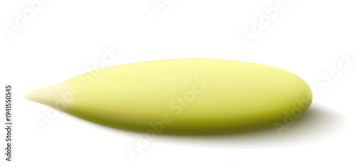 Peeled pumpkin seed isolated on white background. Lying green pumpkin seed with shadow. Realistic 3d vector, close-up. Used for advertising, packaging, collage, web design food, gardening, business