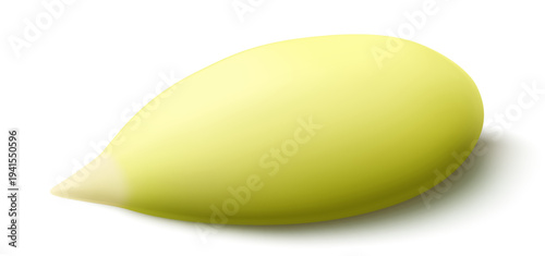 Peeled pumpkin seed isolated on white background. Lying green pumpkin seed with shadow. Realistic 3d vector, close-up. Used for advertising, packaging, collage, web design food, gardening, business