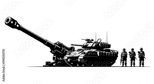 Massive Artillery Cannon Next to Soldiers, Military Power and Scale Comparison