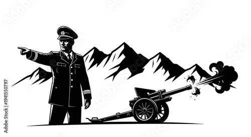 Military Commander Directs Artillery Fire in Mountainous Terrain