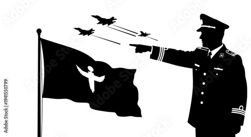Military Commander Directs Fighter Jets Over Flag