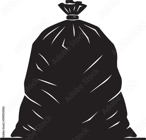 A black trash bag with a tied top