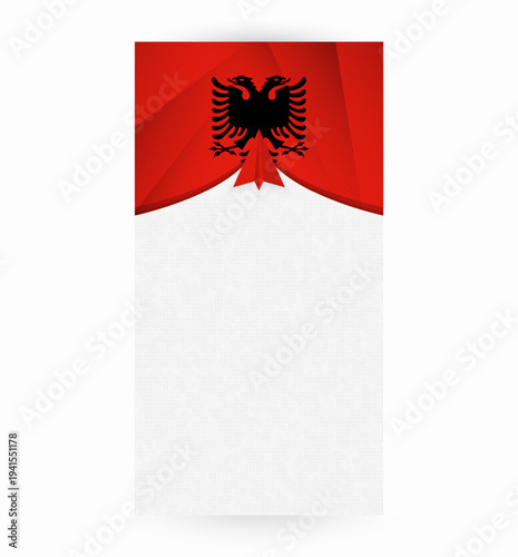 Travel to Albania, Stylish Travel Banner with Flag and Paper Airplane.