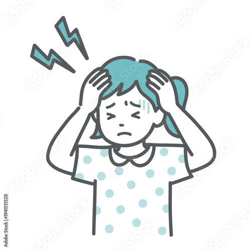 頭痛や発熱で苦しむ女の子（子供）のイラスト