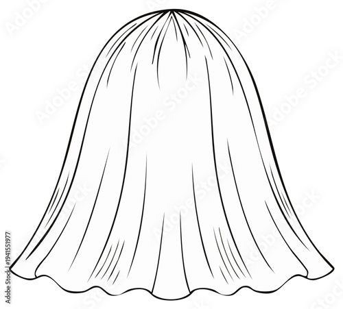 Mysterious Black and White Ghost Costume Illustration Outline