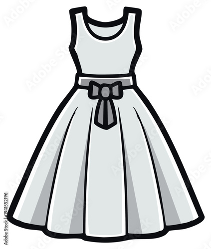 Cartoon drawing of a grey dress with a bow detail.