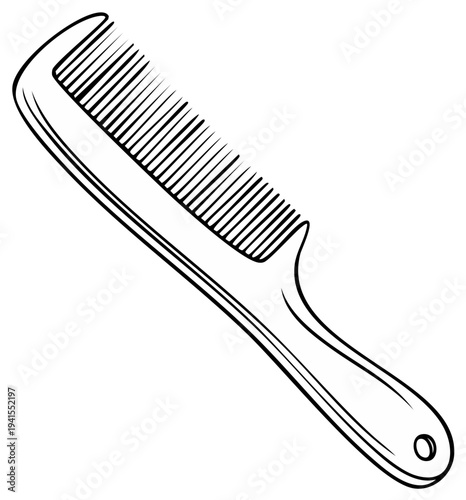 Monochrome Comb Illustration for Hair Care and Styling with Teeth and Handle Depicted in a Simple Line Art Design on White