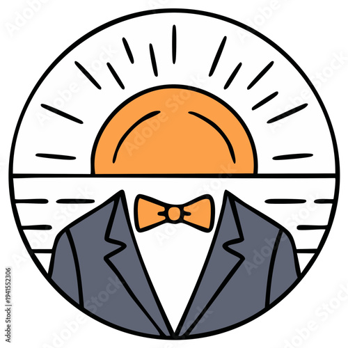 Stylish Man with Bow Tie at Sunset, Minimalist Line Art Design
