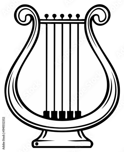 Classic lyre musical instrument illustration, Greek culture symbol, isolated