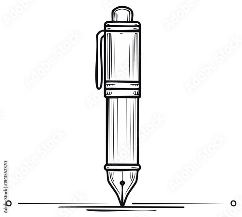 Elegant fountain pen poised to write creating a line of ink on a white surface.