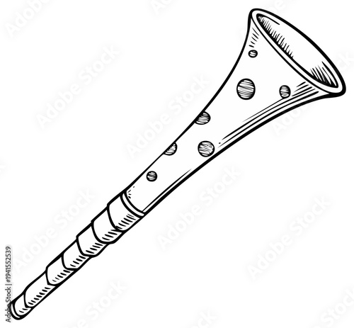 Hand drawn illustration of a traditional Indian wind instrument Shehnai with polka dots