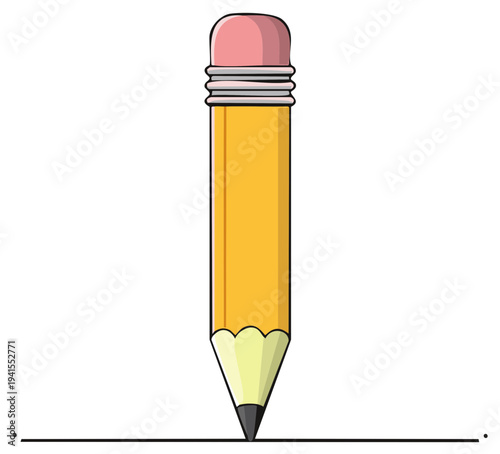 Yellow wooden pencil with pink eraser drawing a crisp straight line education concept