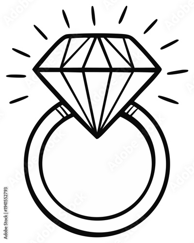 Simple line art drawing of a diamond ring engagement concept